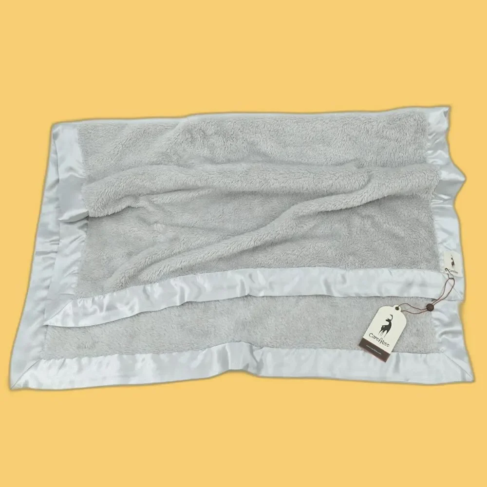 Baby Blanket Gray Plush Luxe Satin Trim Neutral Minimalist 30